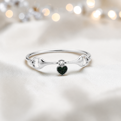 Silver Rocket snaffle bit ashes bangle in black flame,  handcrafted in Lancashire UK - by Keepsake Memorial Jewellery