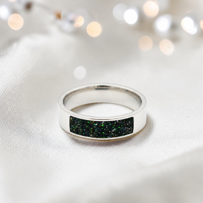 Black flame Solace men's sterling silver ring, handcrafted in Lancashire UK by Keepsake Memorial Jewellery