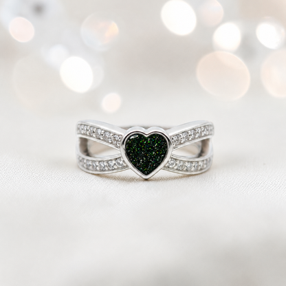 Keepsake Memorial Silver Stella Ashes Ring in black flame  - Handcrafted in the UK