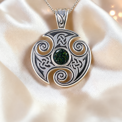 Black Flame Keepsake Memorial Silver Viking Ashes Pendant in sterling silver 925, 32mm x 24mm