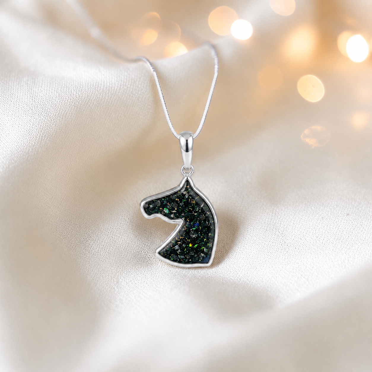 Willow horse head ashes pendant in black flame, handcrafted in Lancashire UK - by Keepsake Memorial Jewellery