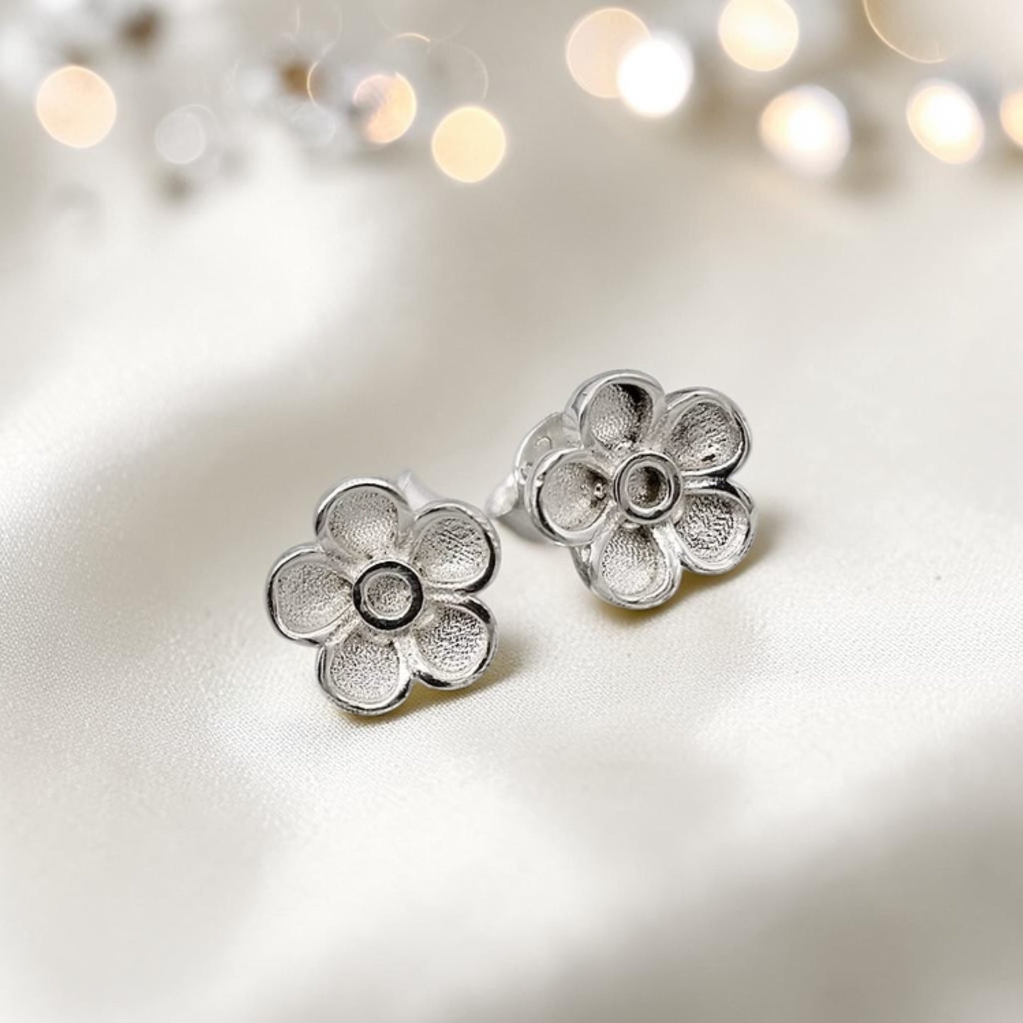 Floral Earrings — silver floral ashes memorial stud earrings, handcrafted in Lancashire, UK