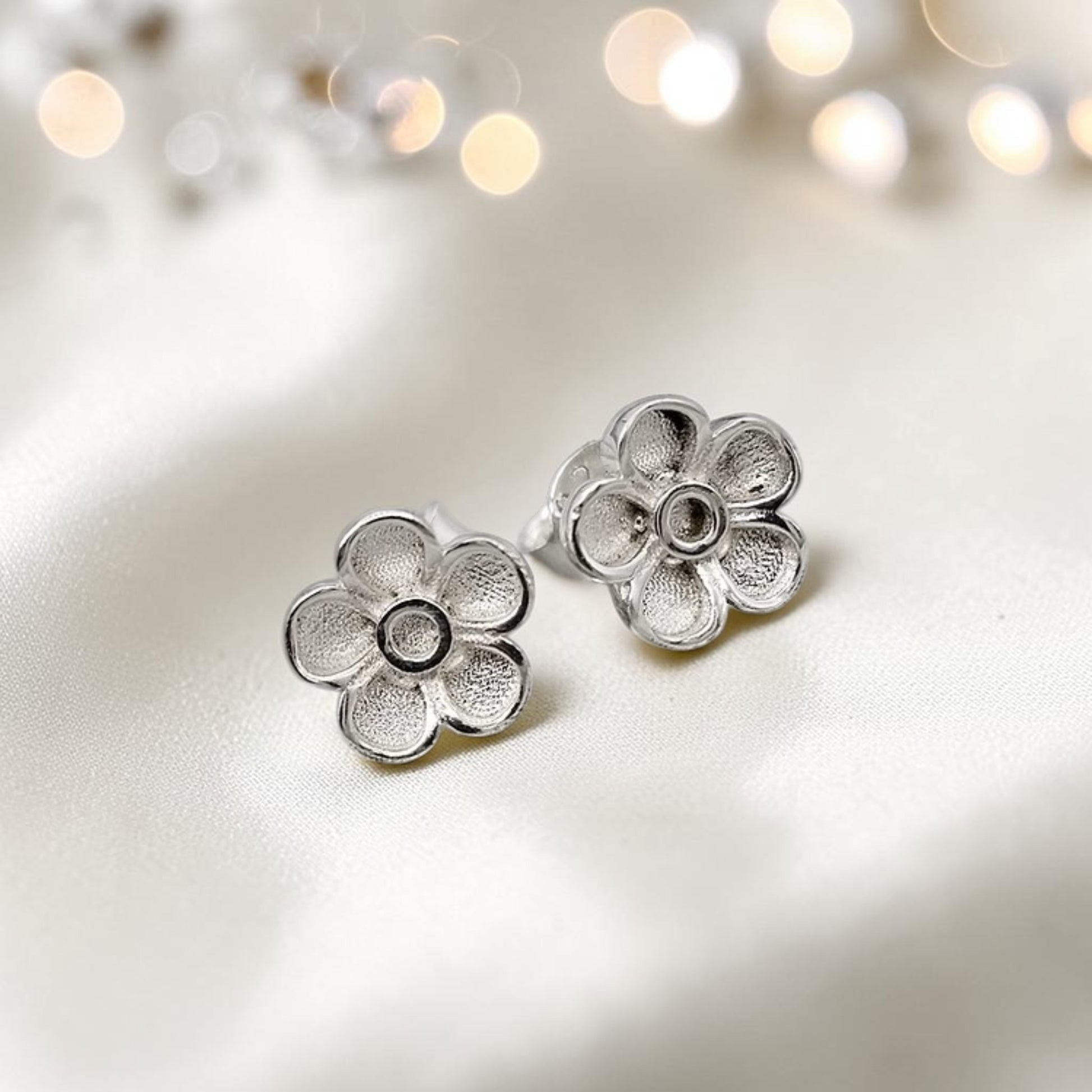 Floral Earrings — silver floral ashes memorial stud earrings, handcrafted in Lancashire, UK
