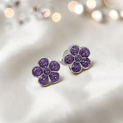 Florals memorial stud earrings in Rose Pink opal — sterling silver, handcrafted in Lancashire, UK