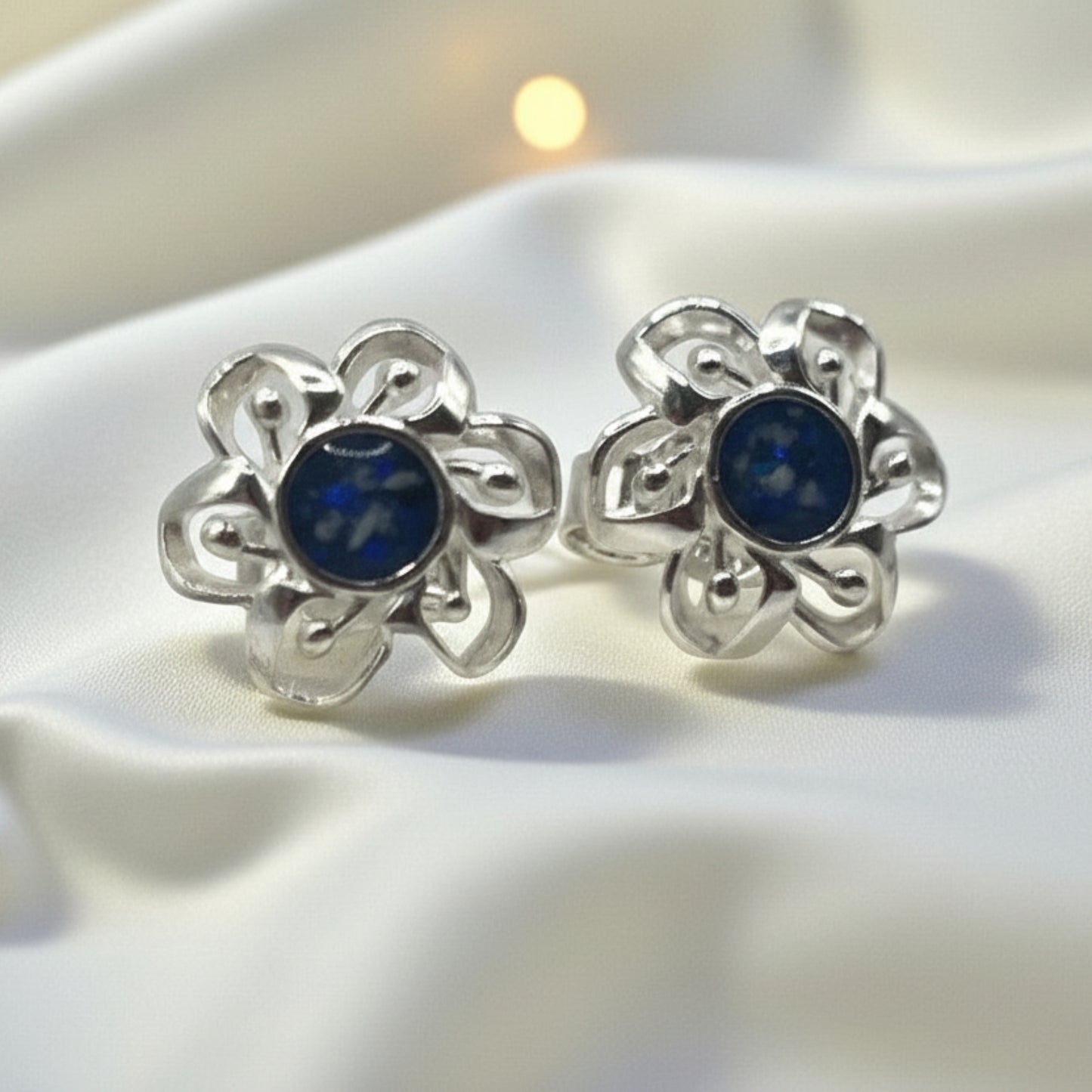 Velour Flower Earrings — silver flower ashes memorial stud earrings, handcrafted in Lancashire, UK