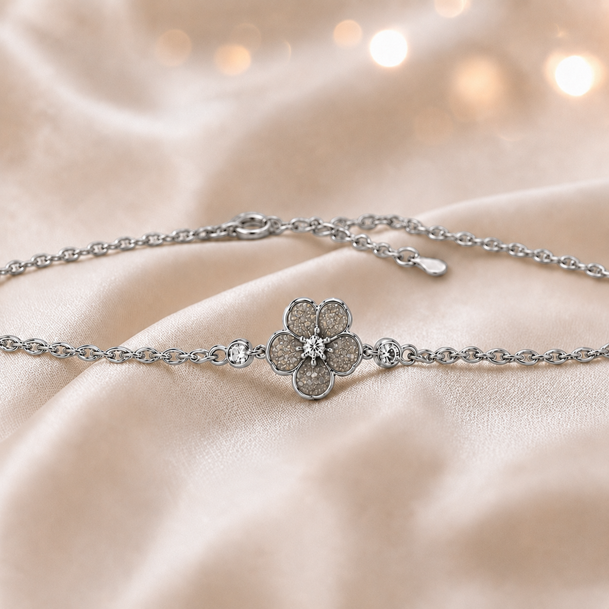 Sterling Silver Forget Me Not Memorial Bracelet in natural ash, Ashes Keepsake Jewellery UK