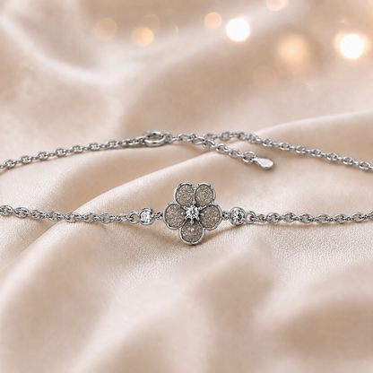 Sterling Silver Forget Me Not Memorial Bracelet in natural ash, Ashes Keepsake Jewellery UK