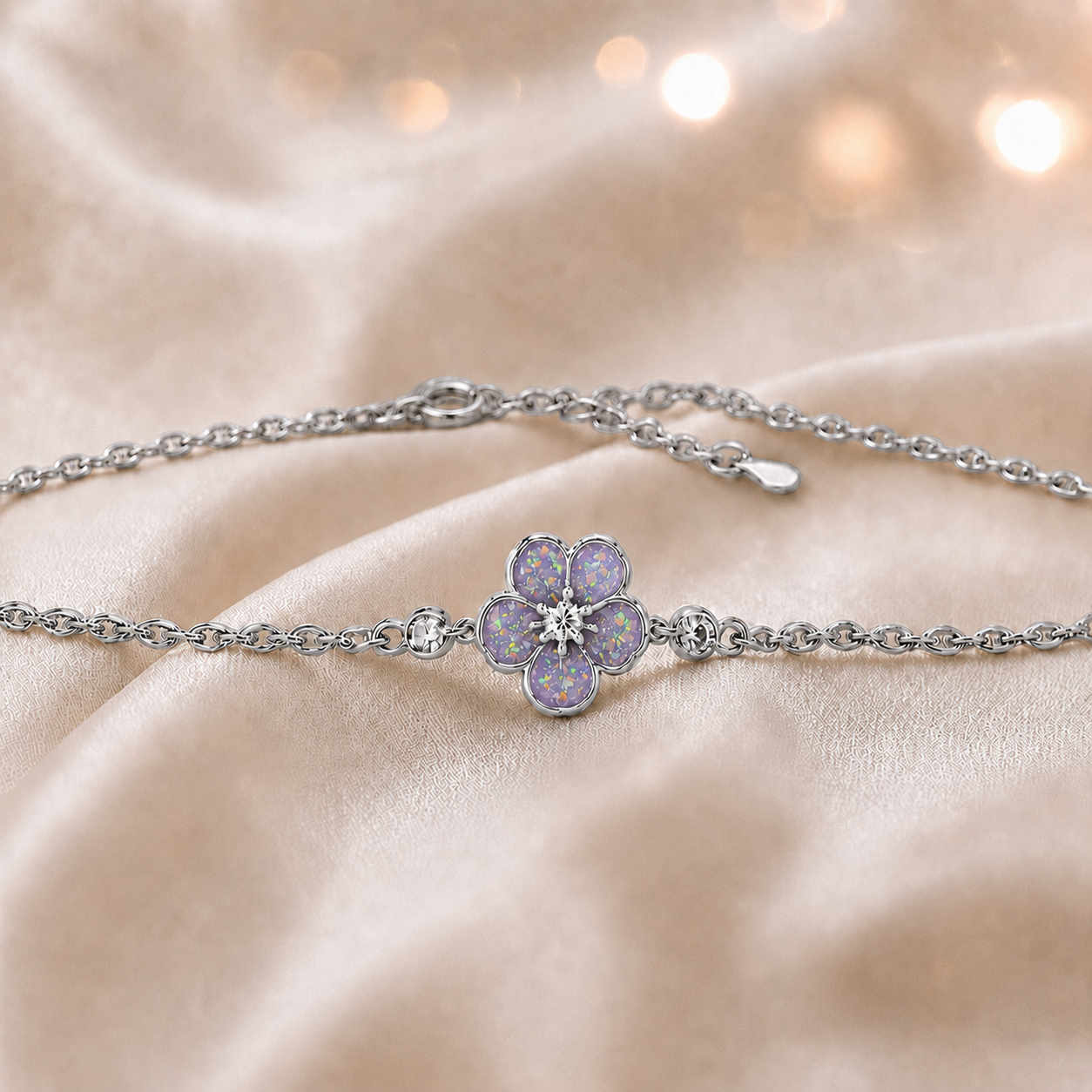 Sterling Silver Forget Me Not Memorial Bracelet in unicorn purple, Ashes Keepsake Jewellery UK