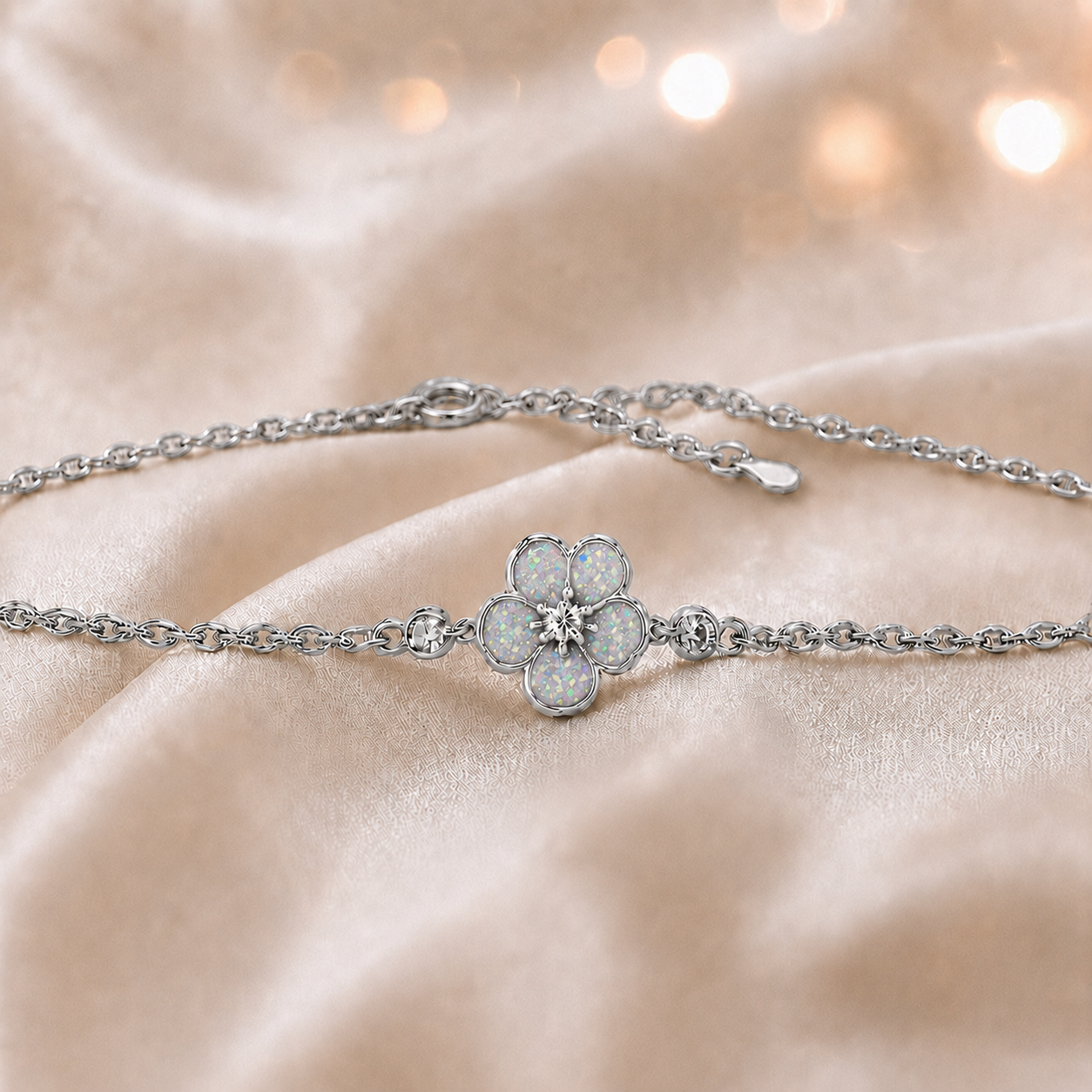 Sterling Silver Forget Me Not Memorial Bracelet in white snow, Ashes Keepsake Jewellery UK