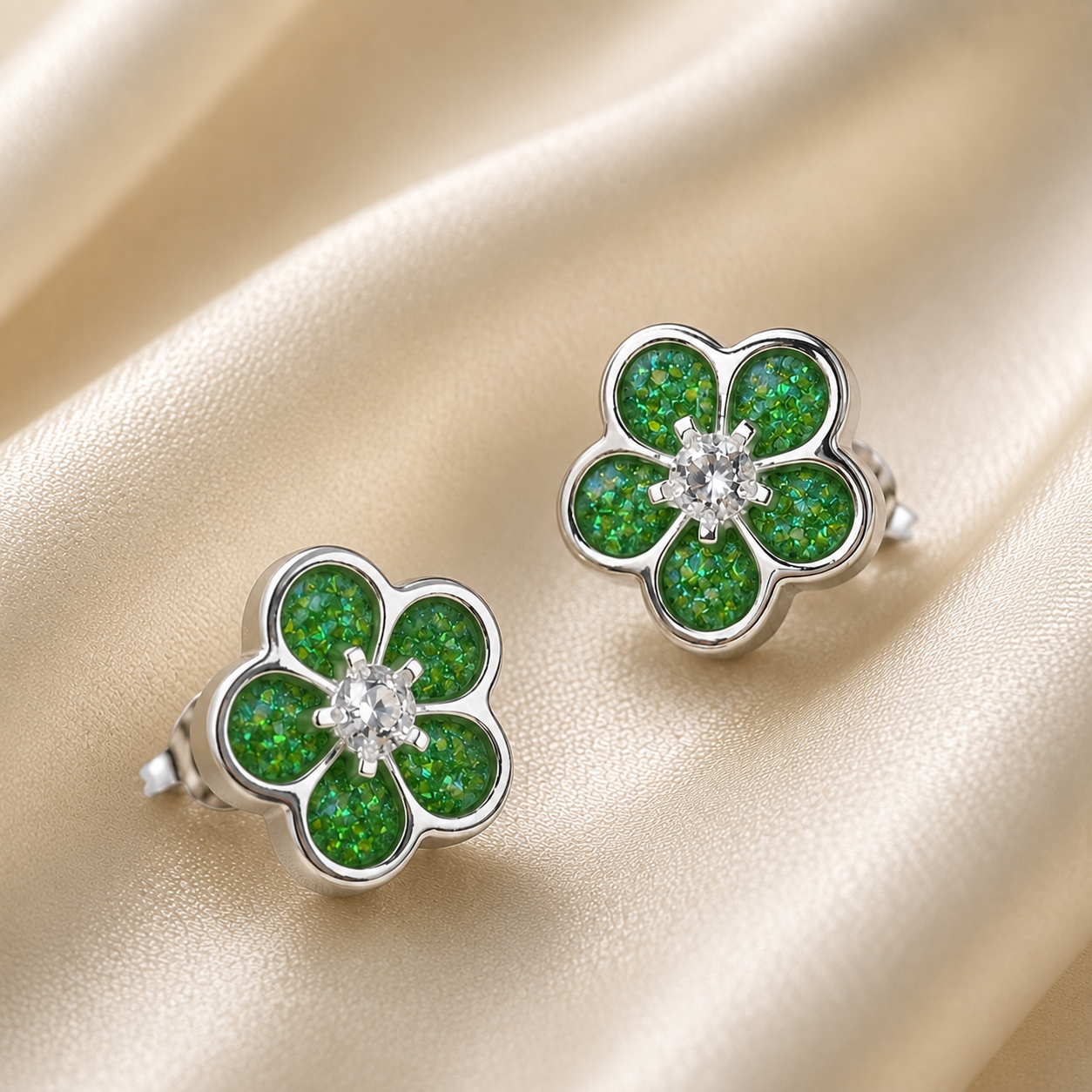 925 Sterling Silver Forget Me Not Memorial Stud Earrings in fruit green - Keepsake Memorial Jewellery
