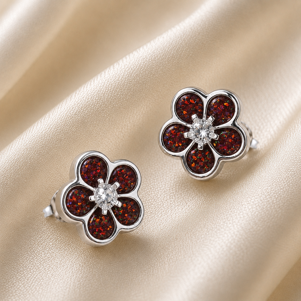 925 Sterling Silver Forget Me Not Memorial Stud Earrings in copper mocha - Keepsake Memorial Jewellery
