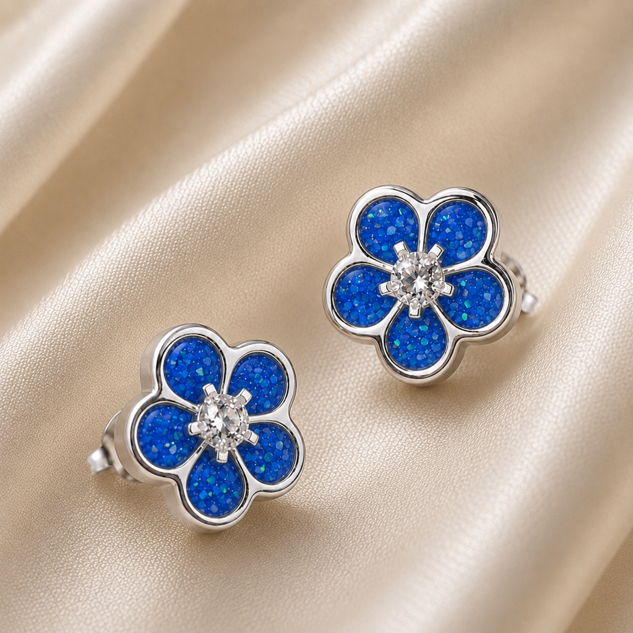 925 Sterling Silver Forget Me Not Memorial Stud Earrings in royal blue - Keepsake Memorial Jewellery
