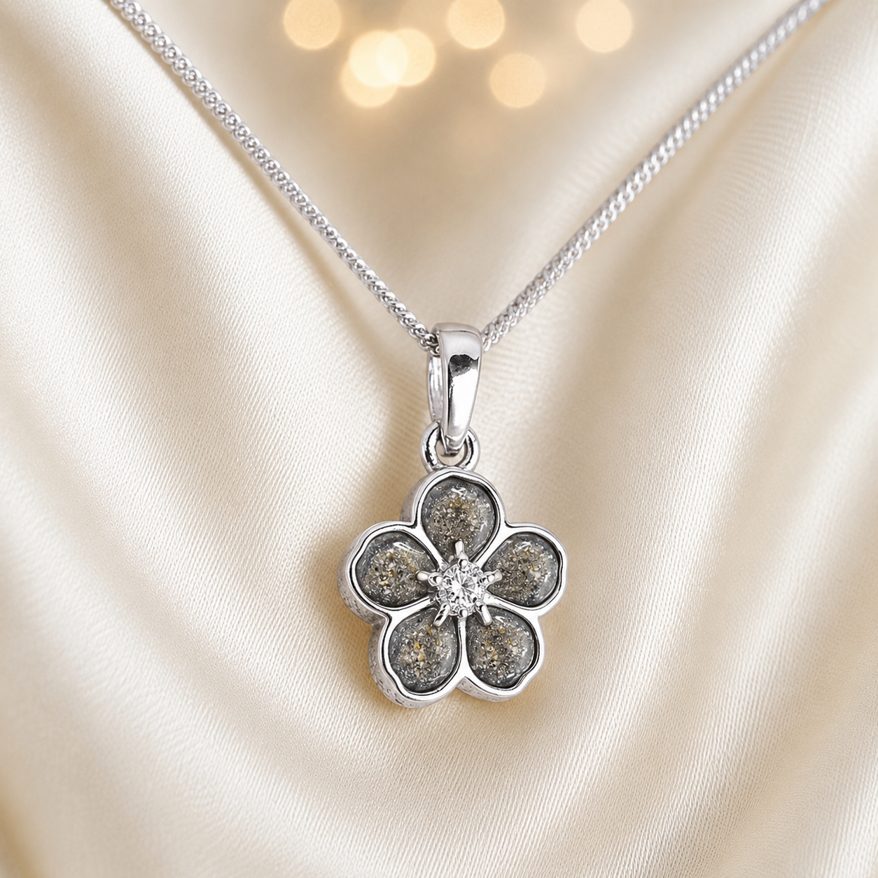 925 Sterling Silver Forget Me Not Memorial Pendant in natural ash - Keepsake Memorial Jewellery
