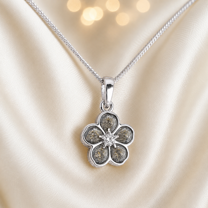 925 Sterling Silver Forget Me Not Memorial Pendant in natural ash - Keepsake Memorial Jewellery