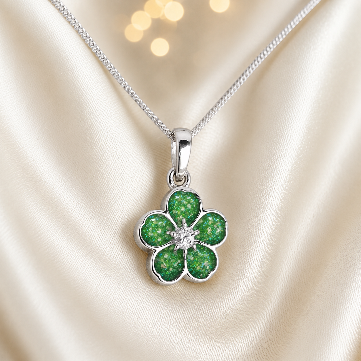 925 Sterling Silver Forget Me Not Memorial Pendant in fruit green - Keepsake Memorial Jewellery