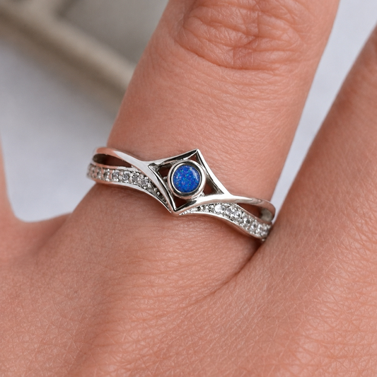 Keepsake Memorial Silver Forever Ashes Ring in Royal Blue - Handcrafted in the UK