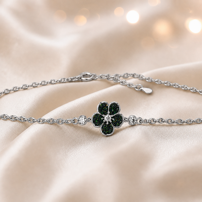Sterling Silver Forget Me Not Memorial Bracelet in black flame, Ashes Keepsake Jewellery UK