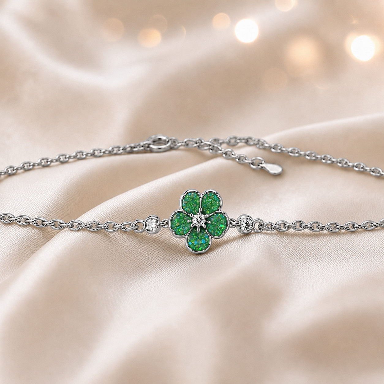 Sterling Silver Forget Me Not Memorial Bracelet in fruit green, Ashes Keepsake Jewellery UK