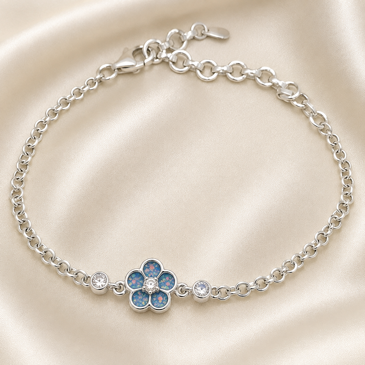 Sterling Silver Forget Me Not Memorial Bracelet in baby blue- Ashes Keepsake Jewellery UK