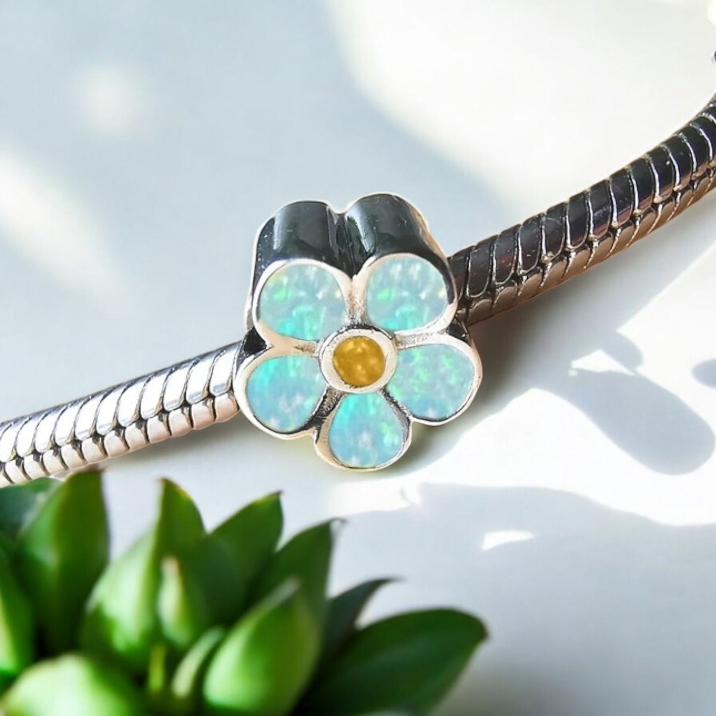 Solid 925 Silver Forget me not Charm