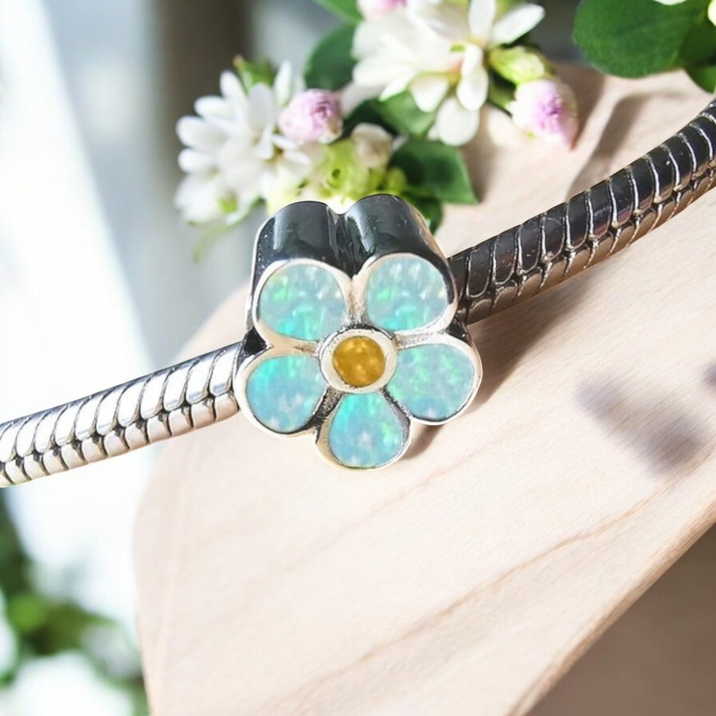 Solid 925 Silver Forget me not Charm