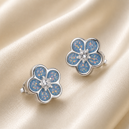 925 Sterling Silver Forget Me Not Memorial Stud Earrings in baby blue  - Keepsake Memorial Jewellery
