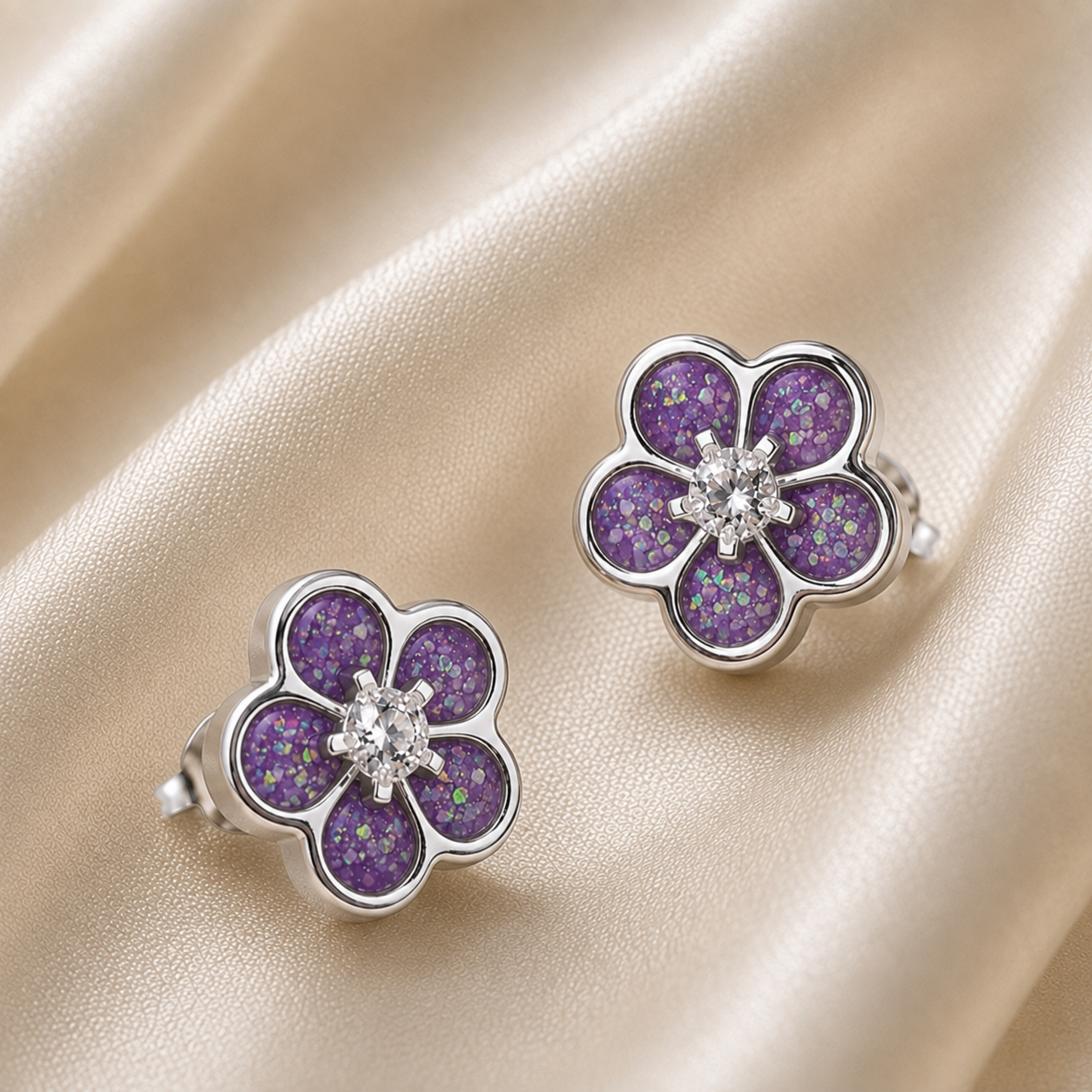 925 Sterling Silver Forget Me Not Memorial Stud Earrings in rose pink - Keepsake Memorial Jewellery
