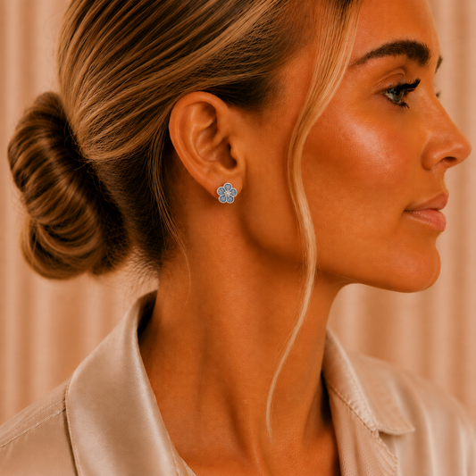 925 Sterling Silver Forget Me Not Memorial Stud Earrings in baby blue  - Keepsake Memorial Jewellery