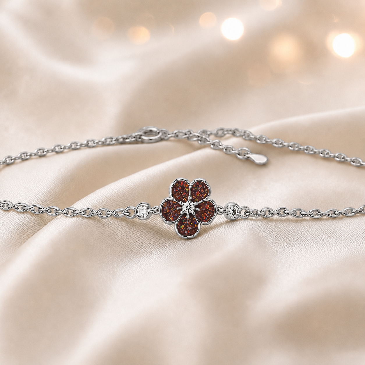 Sterling Silver Forget Me Not Memorial Bracelet in copper mocha - Ashes Keepsake Jewellery UK
