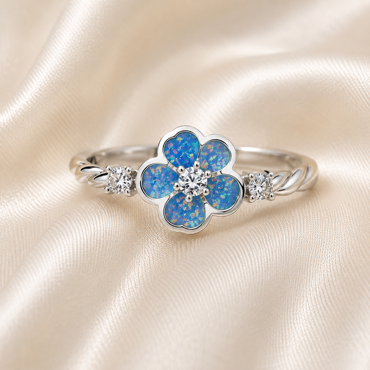 Baby blue Forget Me Not memorial ring in 925 sterling silver – Keepsake Memorial Jewellery