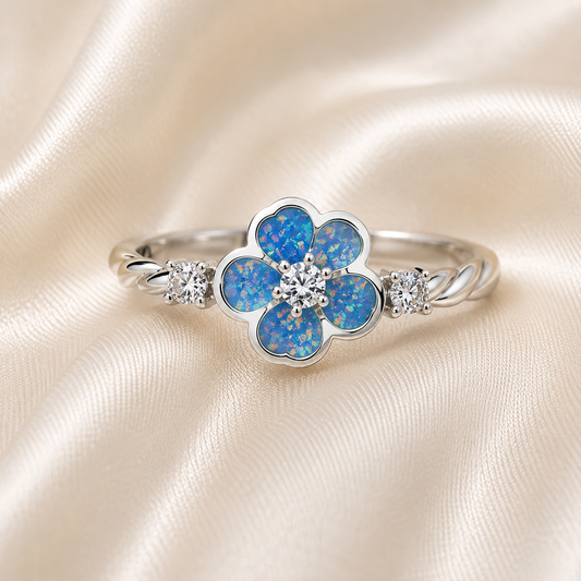 Baby blue Forget Me Not memorial ring in 925 sterling silver – Keepsake Memorial Jewellery
