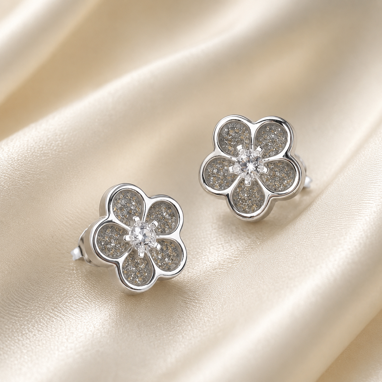925 Sterling Silver Forget Me Not Memorial Stud Earrings in natural ash - Keepsake Memorial Jewellery
