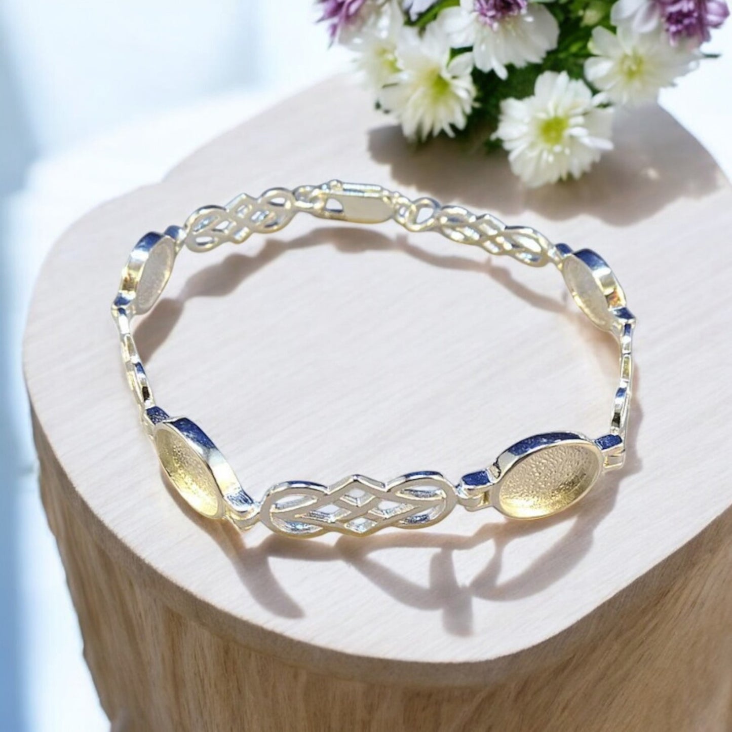 Beautiful Solid Silver Bracelet with Four Oval Setting areas