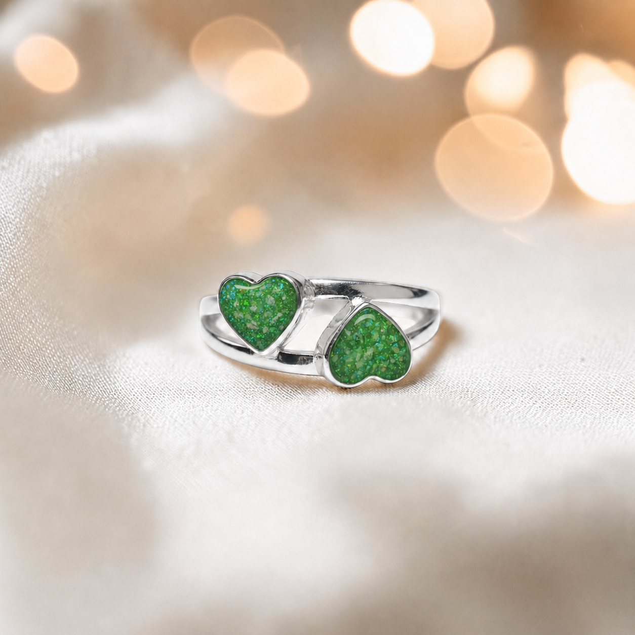 Keepsake Memorial alouette ashes ring, in fruit green, handcrafted in Lancashire, uk