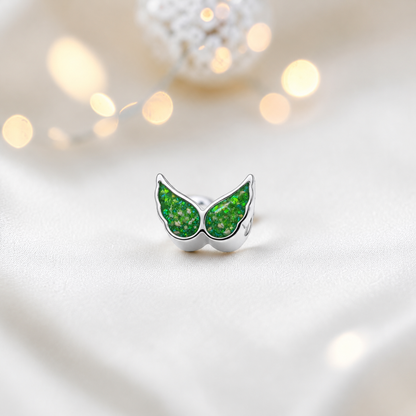 Fruit green sterling silver angel wing ashes memorial charm, handcrafted in Lancashire by keepsake memorial