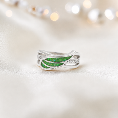 Keepsake Memorial Silver Angelica Ashes Ring in Fruit Green - Handcrafted in the UK