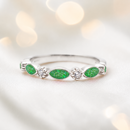 Keepsake Memorial Silver Arabella Half-Band Marquise Ashes Ring in Fruit Green  — handcrafted in Lancashire, UK