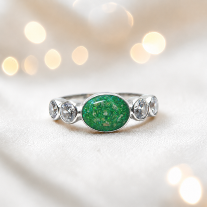 Keepsake Memorial Silver Arcadia Ashes Ring in Fruit Green  - Handcrafted in the UK
