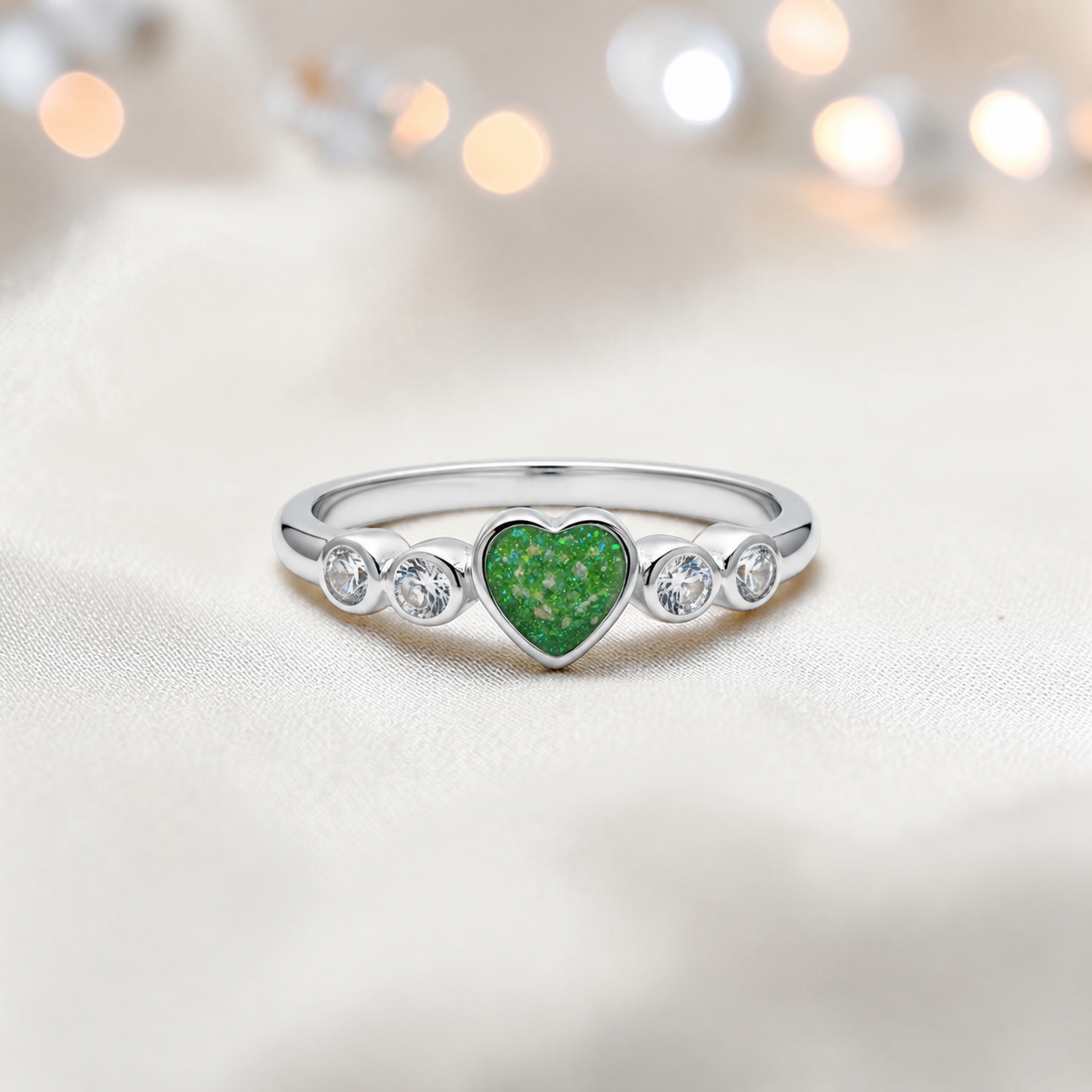 Keepsake Memorial Silver Auralia Ashes Ring in Fruit Green - Handcrafted in the UK