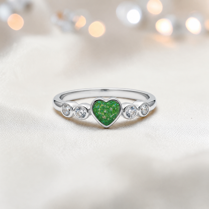 Keepsake Memorial Silver Auralia Ashes Ring in Fruit Green - Handcrafted in the UK