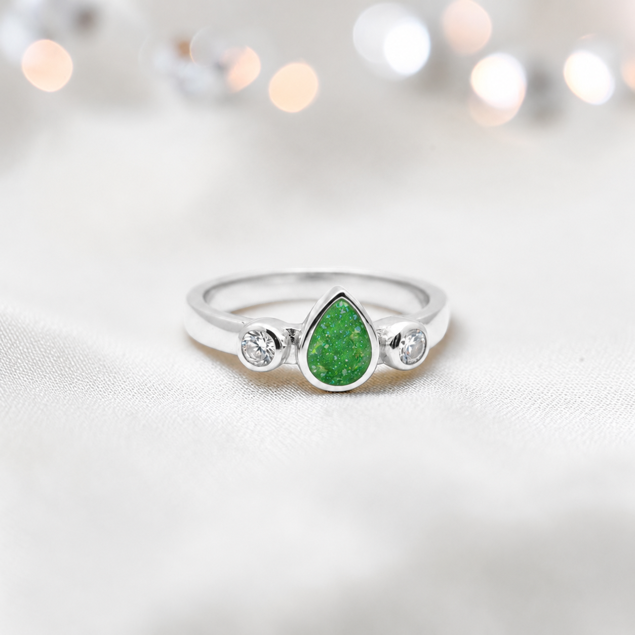 Keepsake Memorial Silver Cassiel Ashes Ring in fruit green - Handcrafted in the UK