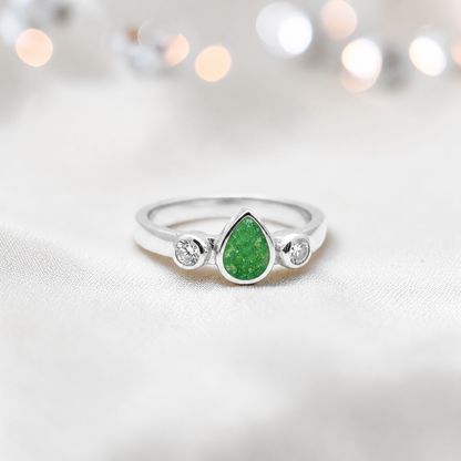 Keepsake Memorial Silver Cassiel Ashes Ring in fruit green - Handcrafted in the UK