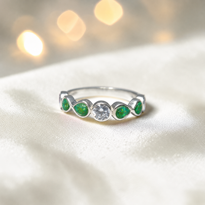 Keepsake Memorial Silver Celestina Ashes Ring in Fruit Green - Handcrafted in the UK