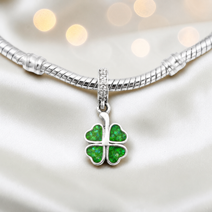 Fruit green sterling silver clover dangle ashes memorial charm, handcrafted in Lancashire by keepsake memorial