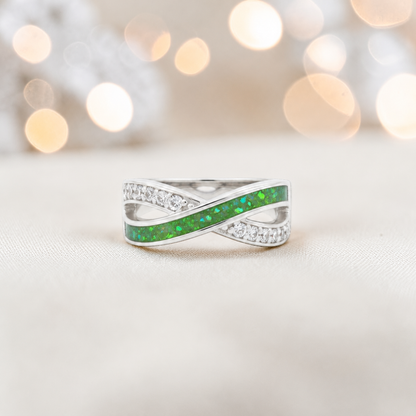 Keepsake Memorial Silver Elsie Ashes Ring in fruit green - Handcrafted in the UK