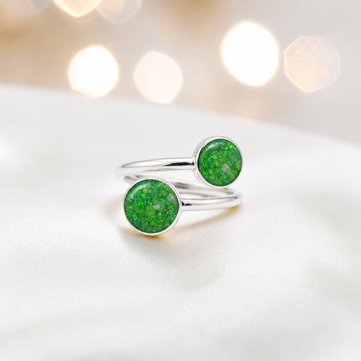 Keepsake Memorial Silver Elysia Ashes Ring in Fruit Green - Handcrafted in the UK