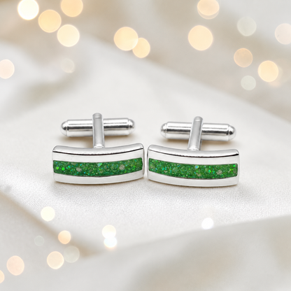 Fruit green silver Ember memorial ashes cufflinks, handcrafted in Lancashire UK