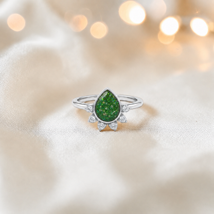 Keepsake Memorial Silver Eternelle Ashes Ring in Fruit Green - Handcrafted in the UK
