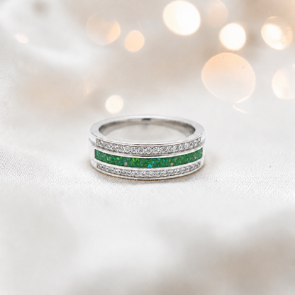 Keepsake Memorial Silver Evie Ashes Ring in Fruit Green - Handcrafted in the UK