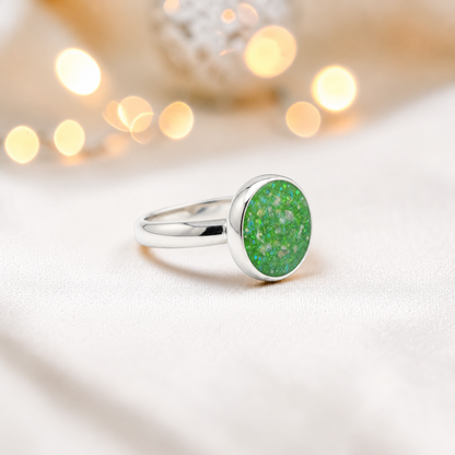 Keepsake Memorial Silver Gabrielle Ashes Ring in Fruit Green  - Handcrafted in the UK